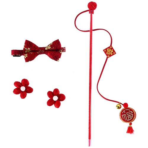 Chinese style red cat collar - red,